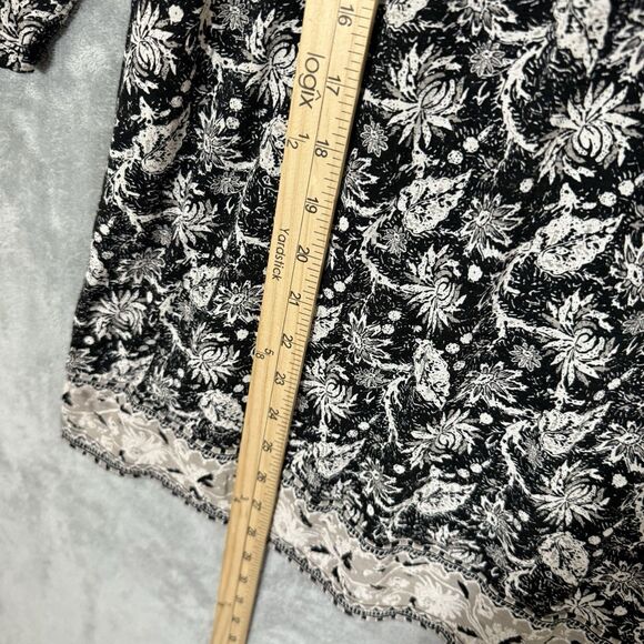 Lucky Brand Top 1X Boho V Neck Plus 3/4 Sleeve Black Floral Bohemian Flowy Tunic - Picture 7 of 10